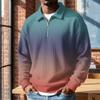 Men's Retro Half-Zip Collared Long Sleeve Gradient Print Casual Pullover Top for Everyday Wear