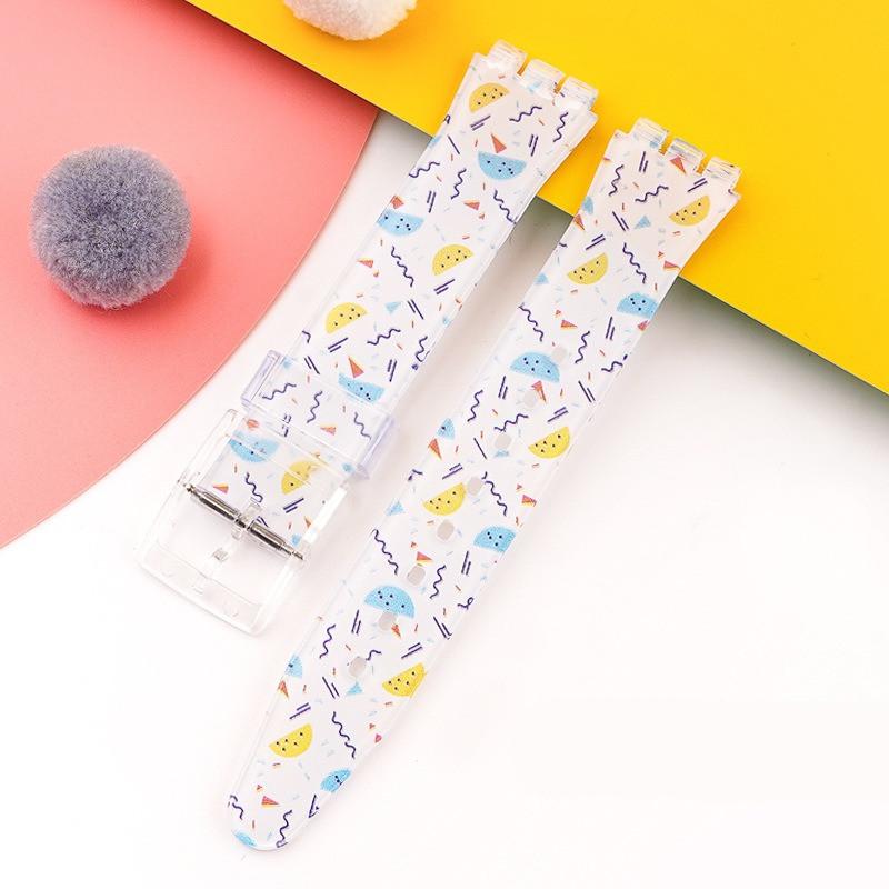 

16 мм 17 мм 19 мм ПВХ силиконовый печатный ремешок для браслета серии Swatch водонепроницаемый спортивный браслет мужские и женские часы аксессуары 19mm синий/жёлтый