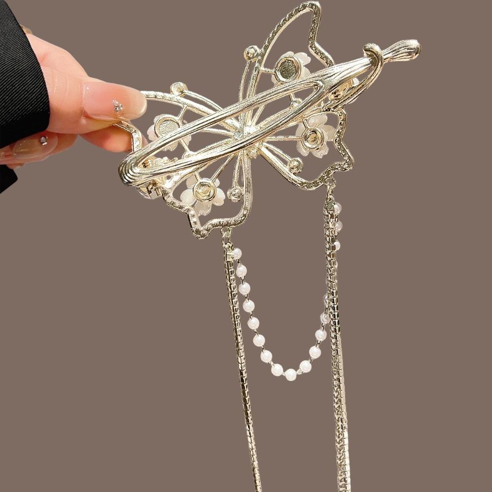 Elegant Butterfly Tassel Hair Stick with Rhinestone Pearl Detail Flower/Velvet Rose Design Retro Chinese Style Women's Accessory