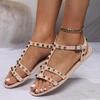 Womens Rivets Decor Flat Sandals - Stylishly Casual, Open Toe, Ultra-Lightweight, Buckle Strap Shoes - Perfect for Summer