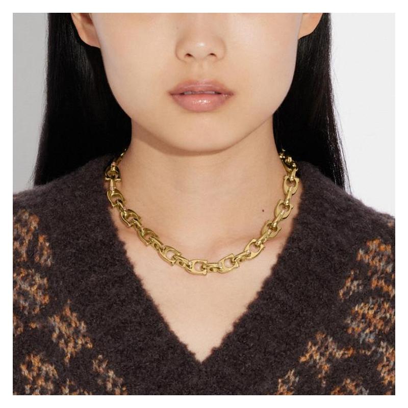COACH Classic Logo Thick Chain Necklace Women's Gold