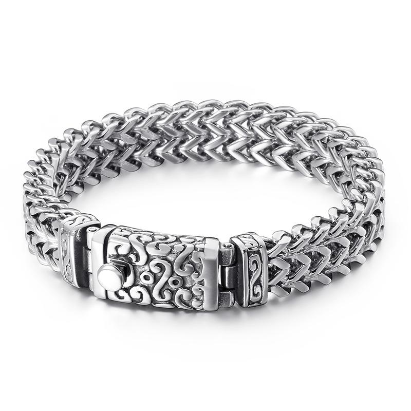 European and American Personalized Titanium Steel Keel Chain Bracelet, Punk Style Men's Diamond-encrusted Skull Bracelet