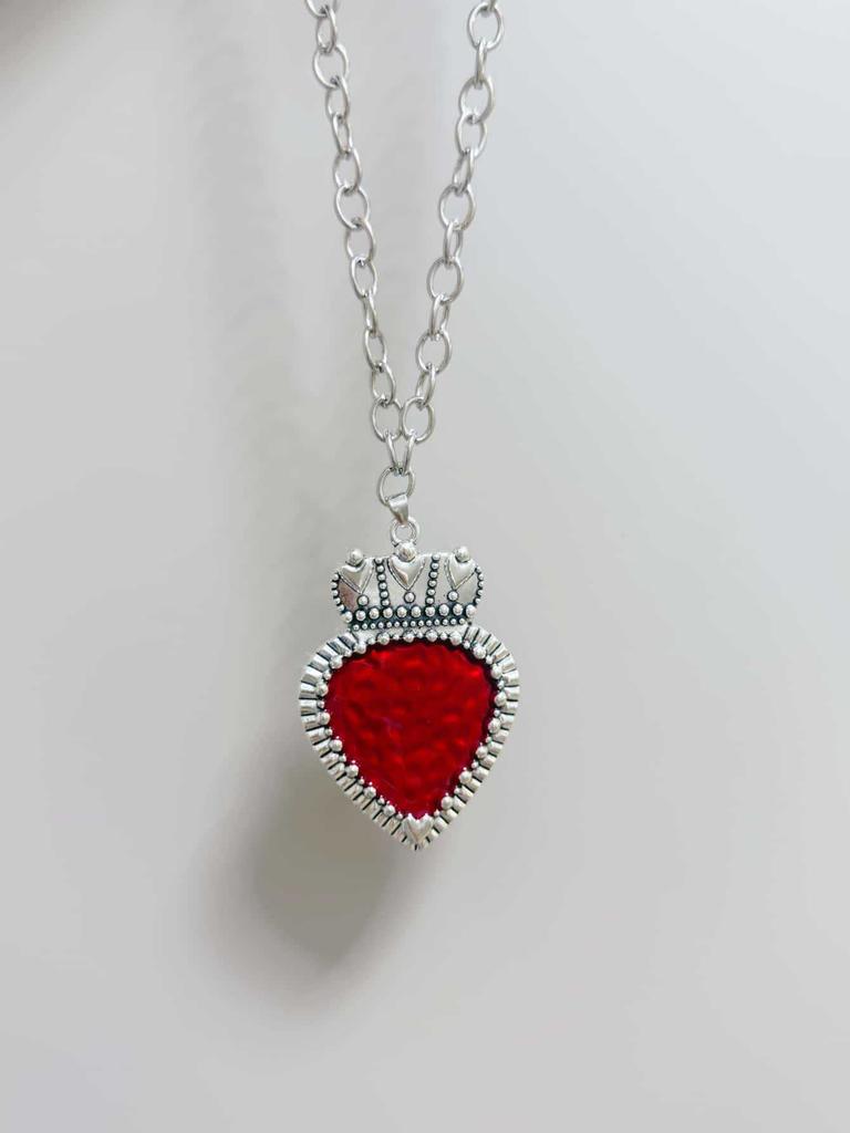 New Fashion Personality Handmade Silver Color Enamel Red Heart Pendant Necklace for Women Halloween Party Temperament Jewelry