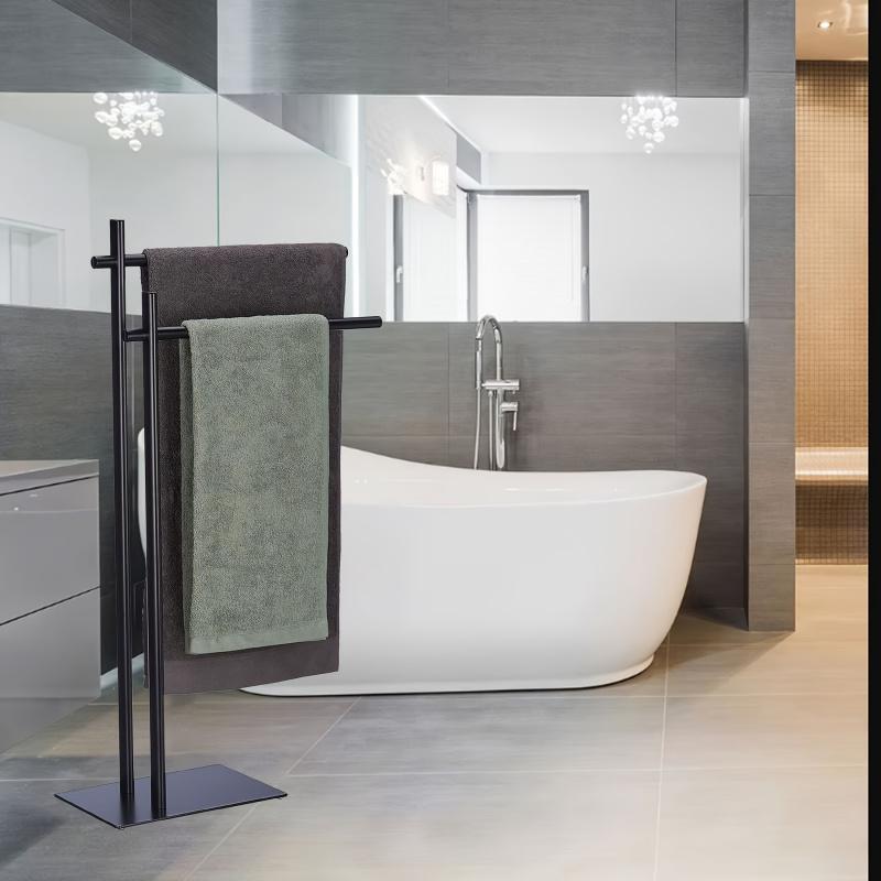 Modern 2-Tier Freestanding Towel Rack - Stainless Steel, No Installation Required, Non-Slip Pads for Bathroom Pool Accessories