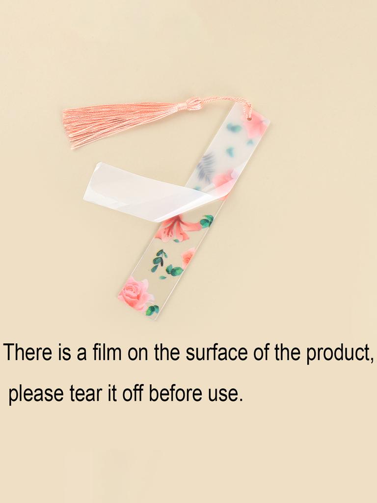 Portable acrylic transparent bookmark, colorful floral pattern reading aid bookmark, bookmark with tassel for marking book pages