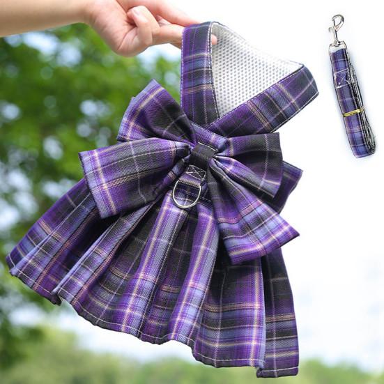 Yousheng Pet Harness Leash Plaid Pattern Adjustable Breathable Pet Cats Puppy Chest Strap Dress Traction Rope Kit for Pet Training