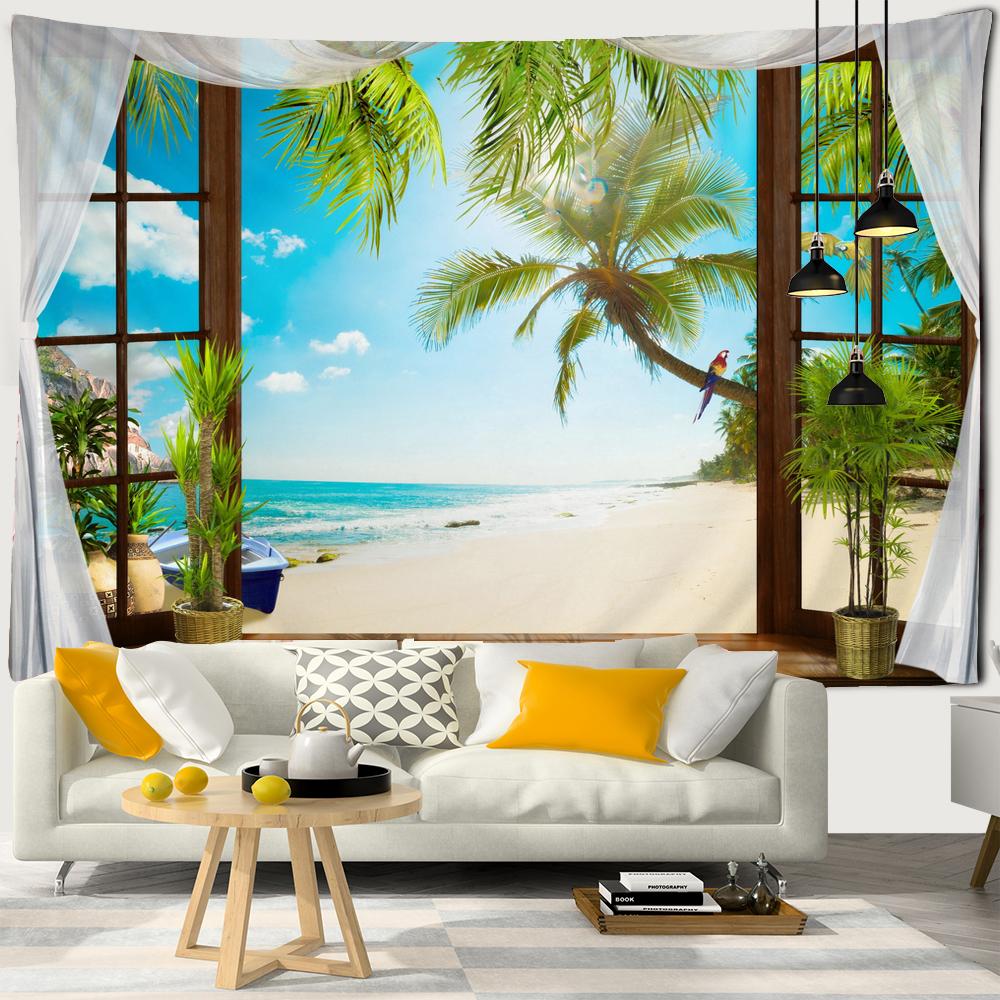 3D Window Scenery Decoration Tapestry Hippie Wall Bohemian Style Decoration Tapestry Bedroom Dormitory Wall Tapestries