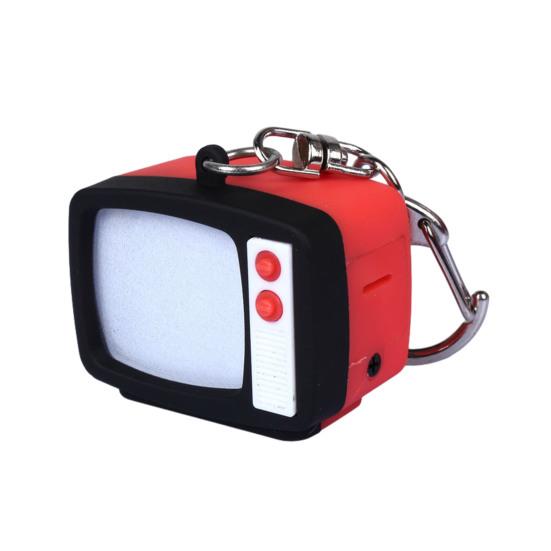 Retro TV LED-nyckelring Mini-TV-hänge med ljud, lysande nyckelring, ryggsäcksberlock för mörkersikt, roliga tillbehör