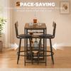 Space Saving Bar Table and PU Leather Stools for 2, 3 Piece Breakfast Bar Table Set with Storage Shelves, Rustic Brown