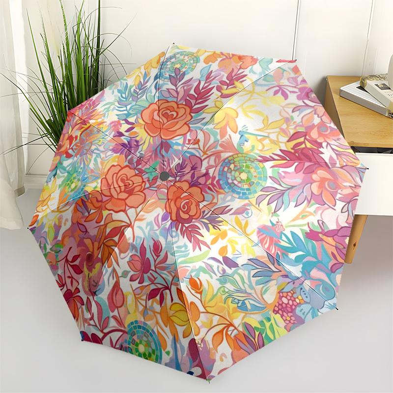 

1pc Floral Pattern Automatic Opening/Closing Folding Umbrella with 8 Ribs,Windproof Portable Sunshade Umbrella Holiday gift yy260401025