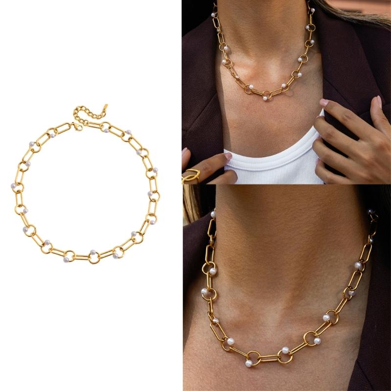 Fashionable Simulated Pearls Charm Necklace Lightweight Design Daily Wear Formal Event Collarbone Chain Gift