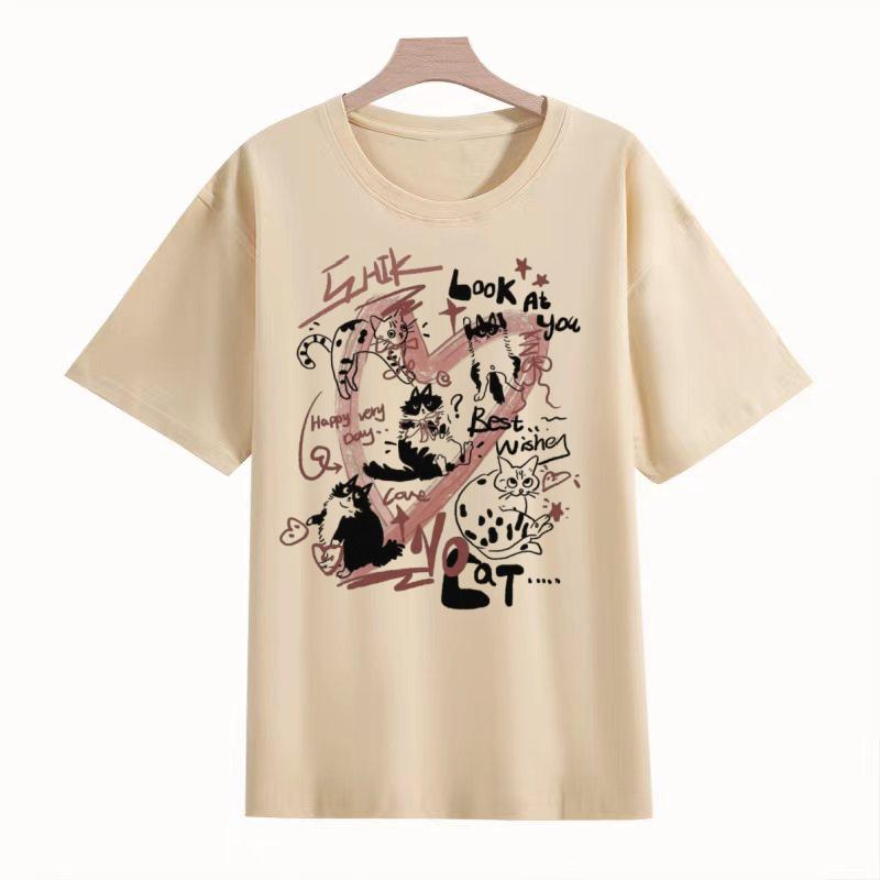 Adult and Children Love Heart Cat YK Pure Cotton TShirt Versatile Couple ParentChild Friends MultiColor Top