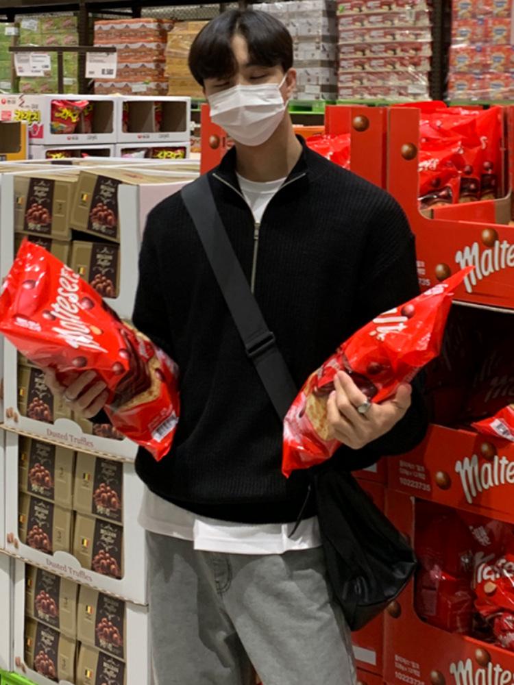 Herren Strickjacke im koreanischen Stil mit halbem Reißverschluss: Herbsttrend, gutaussehender & vielseitiger Strick-Rollkragenpullover mit Stehkragen.