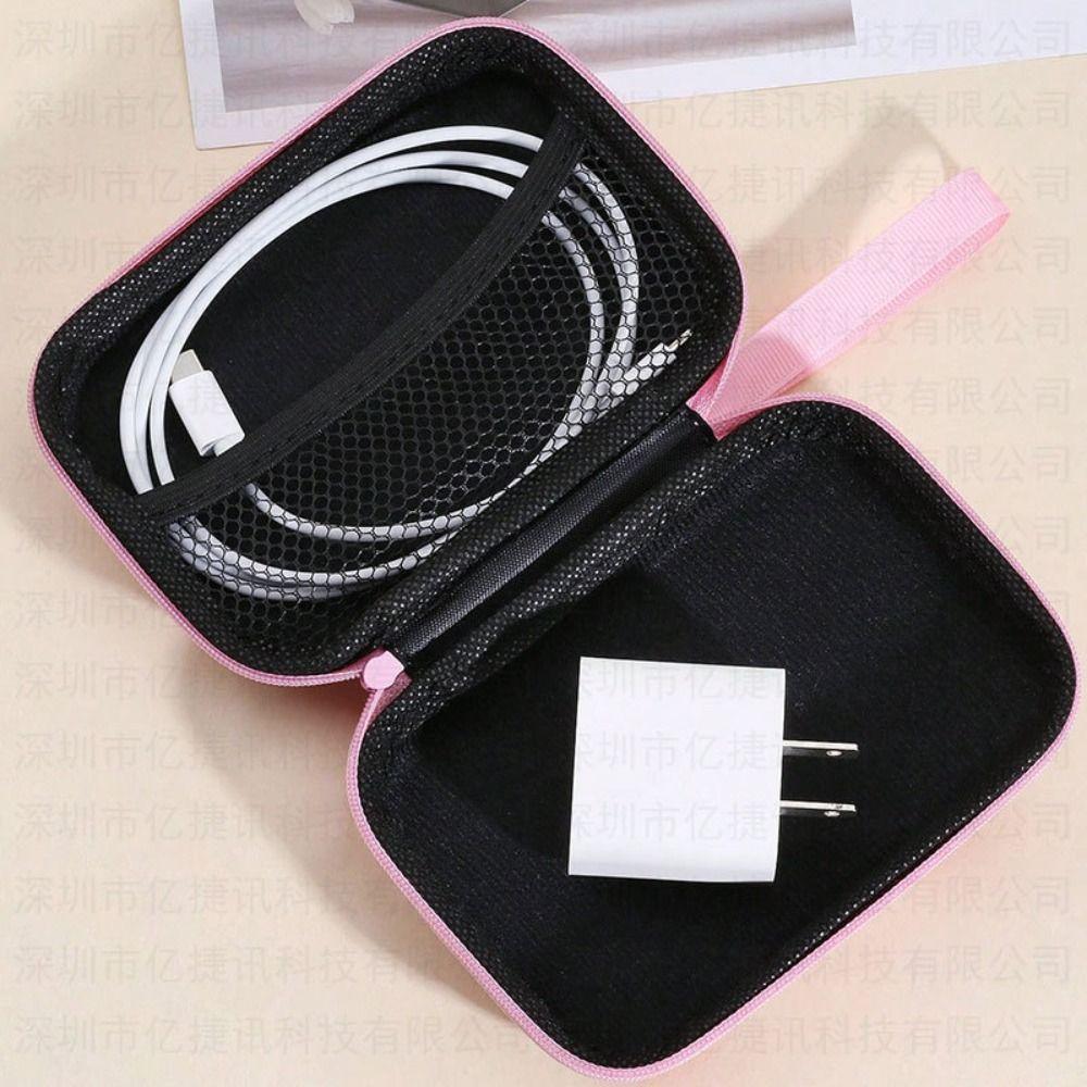 Multifunctional Cartoon Print Data Cable Storage Box Hard Shell EVA Udisk Drive Organizer Zipper Anti-collision Coin Purse