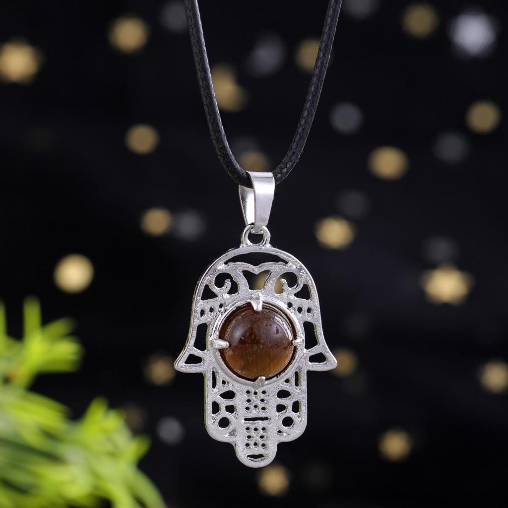 Amethyst Rose Quartz Tiger's Eye Fatima Hand Pendant