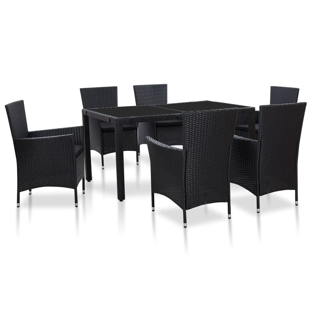 7 Piece Garden Dining Set Poly Rattan Black