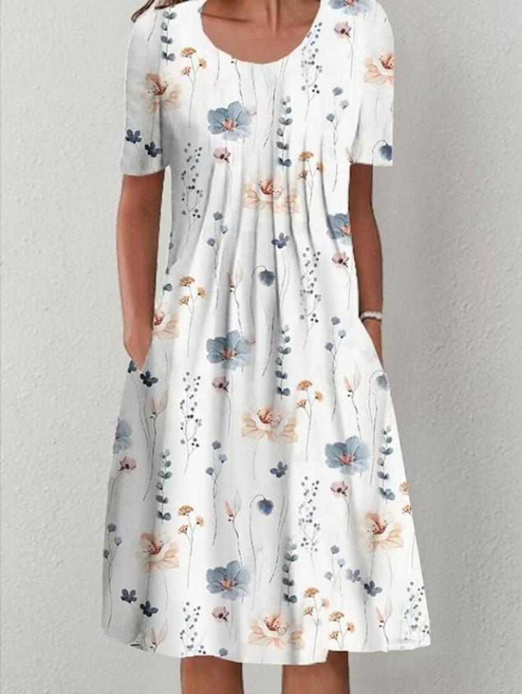 

Women Summer Vintage Floral Loose Sexy Ruffles Dress with Pocket 4XL