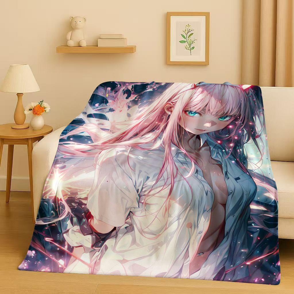 Manta de Franela Sexy 3D de Chica Zero Two DARLING in The FRANXX, Manta de Felpa Suave y Cálida para Hogar, Dormitorio, Cama, Sofá, Oficina
