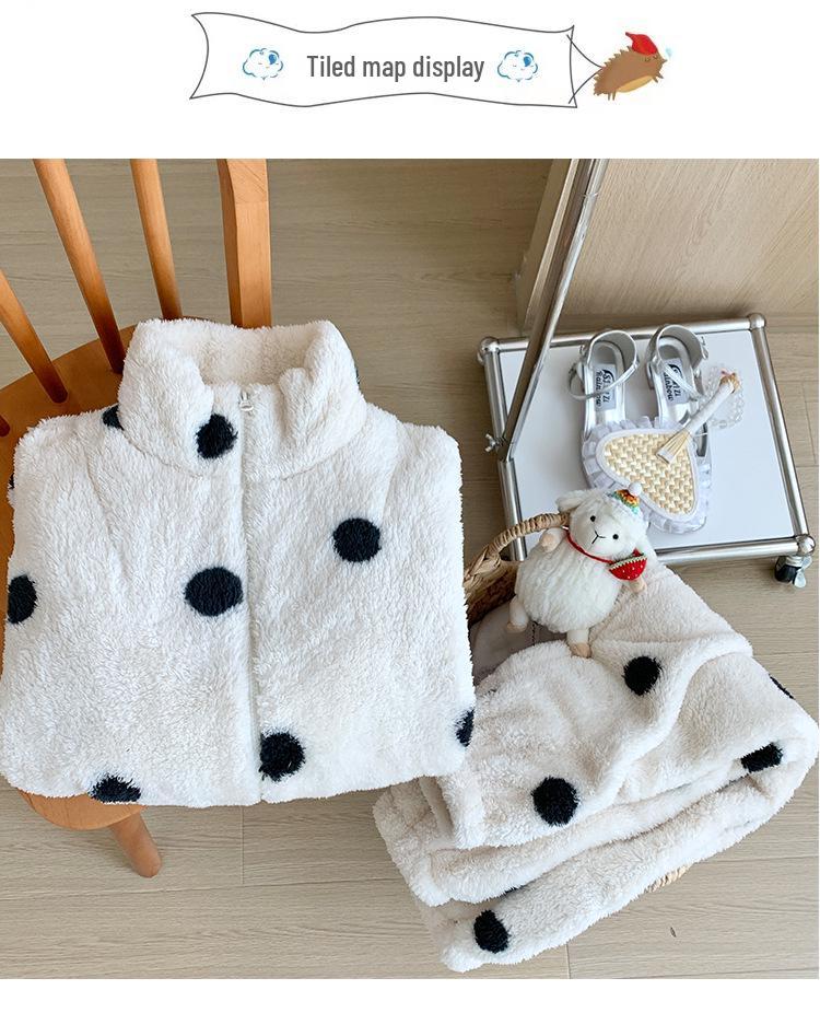 Women's Warm Flannel Polka Dot Pajamas: Long-Sleeved Zipper Set for Home and Out