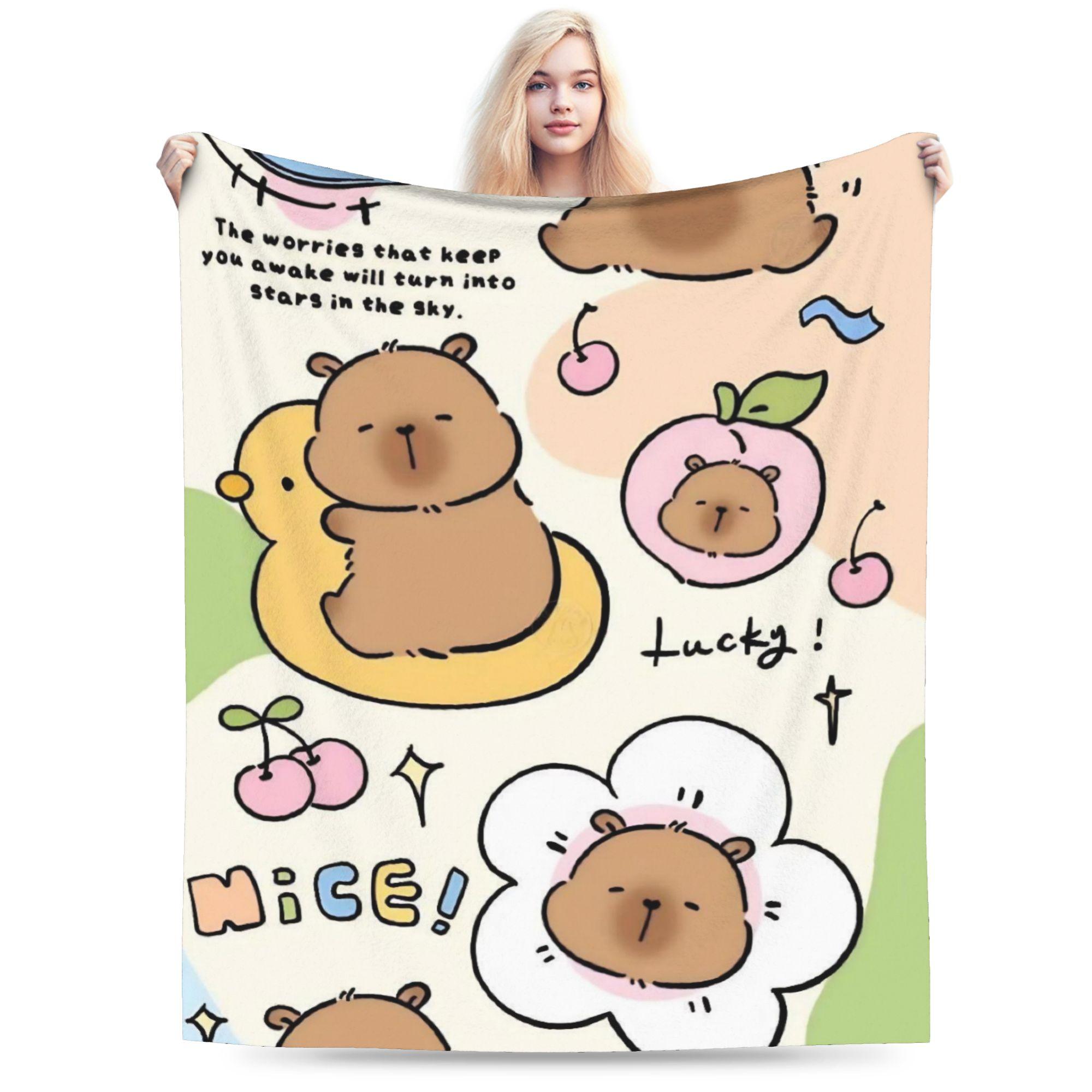 Warm Soft Blanket Kids Picnic Capybara  Bedding Throws  Flannel Bedspread For Couch Bed Aesthetic Sofa Bed Cover 130x150cm