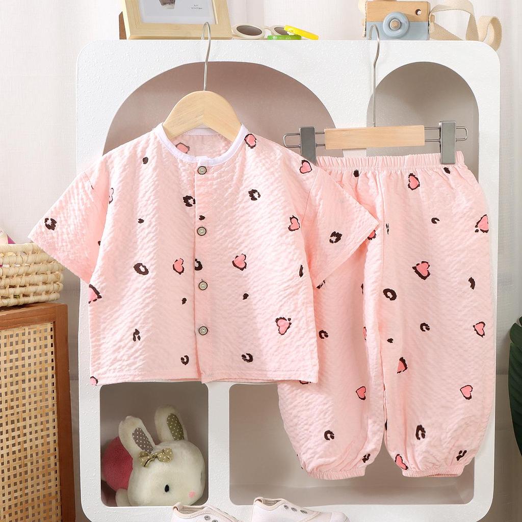 Kids' Breathable Summer Short-Sleeve Set: Lightweight Homewear for Boys & Girls, Ideal for Air-Conditioned Spaces