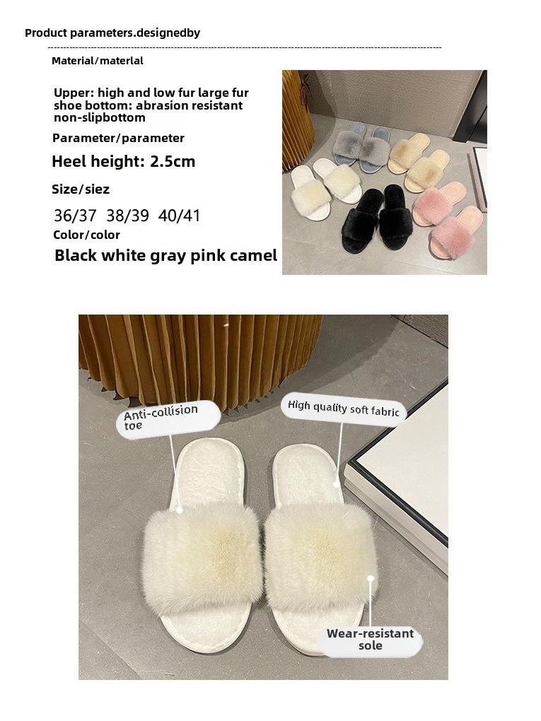 Women's Winter Indoor Cotton Slippers - Large, Warm, Solid Color Fur Design