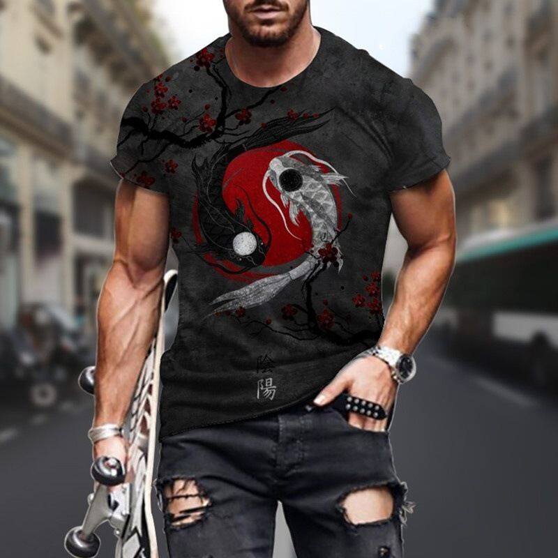 Men's Summer T-shirt 3D Yin Yang Bagua Printed Men's and Women's T-shirt