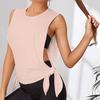 Kadın Spor Üst Oyuklu İnce Bol Nefes Alabilir Yumuşak Yuvarlak Yaka Ter Emici Düz Renk Kolsuz Bağcıklı Düğüm Koşu Yoga Spor Salonu Atlet