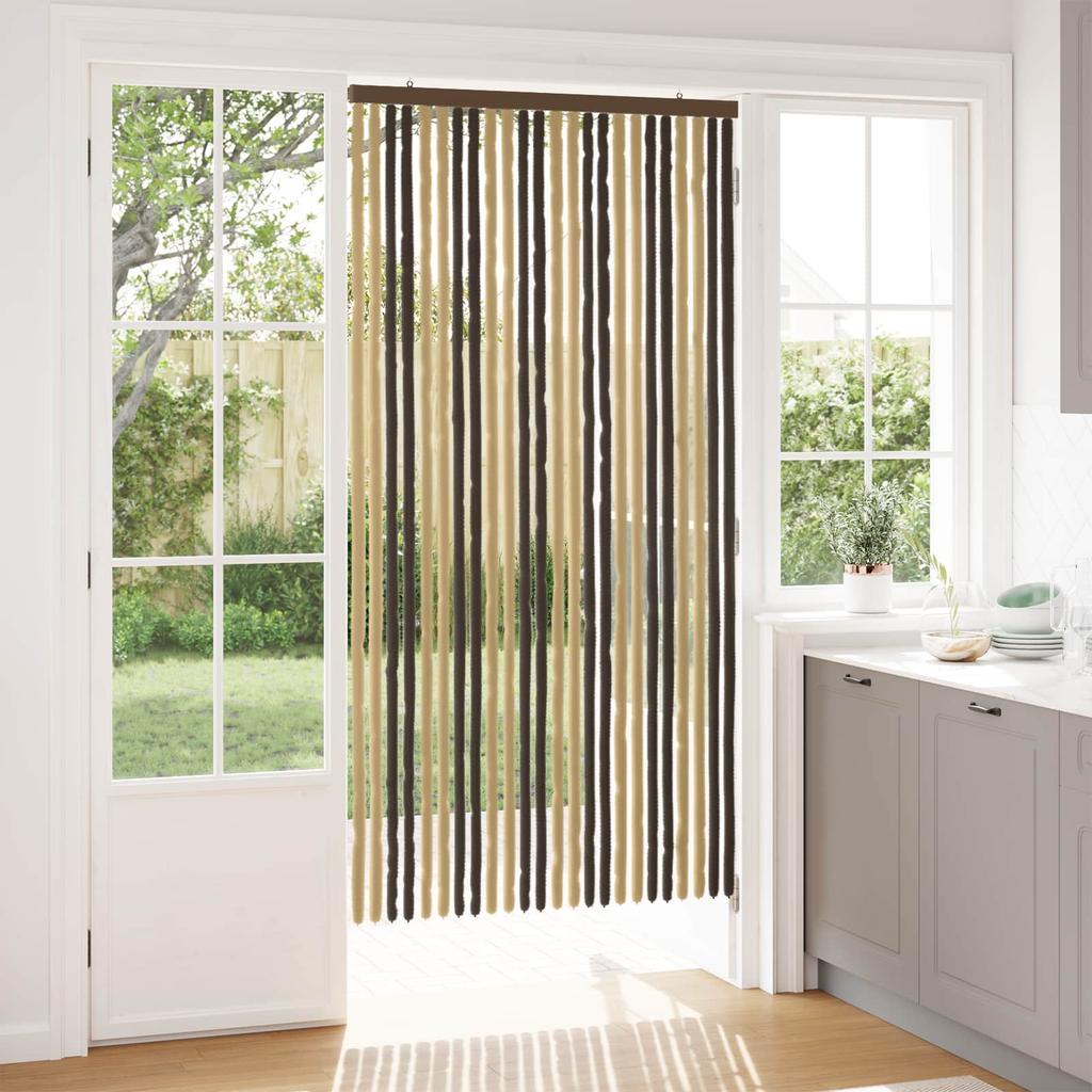 Insect Screen Door Curtain Chenille Dark Brown and Beige