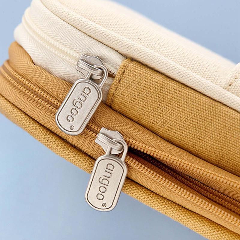 Classic Fashion Pencil Bag Canvas Contrast Color Large Capacity Pencil Case Stationery Storage Bag Organizer for Student Gift