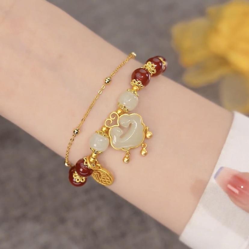 Natural Red Agate Resin Peace Lock Bracelet Blessings of Peace Niche Gift Bracelet for Girlfriend or Best Friend