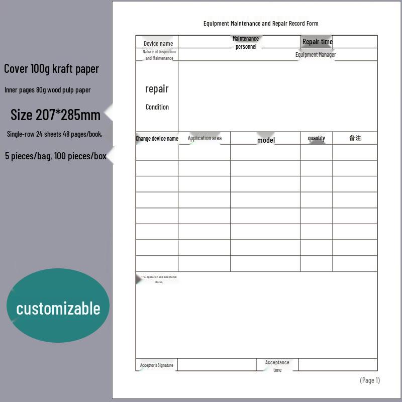 Customizable Equipment Maintenance & Operation Logbook for Workshop Machines