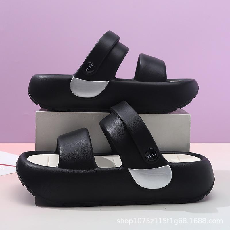 Summer new women's thick bottom one-word drag non-slip wear-resistant fashion simple buckle indoor and outdoor cool slippers