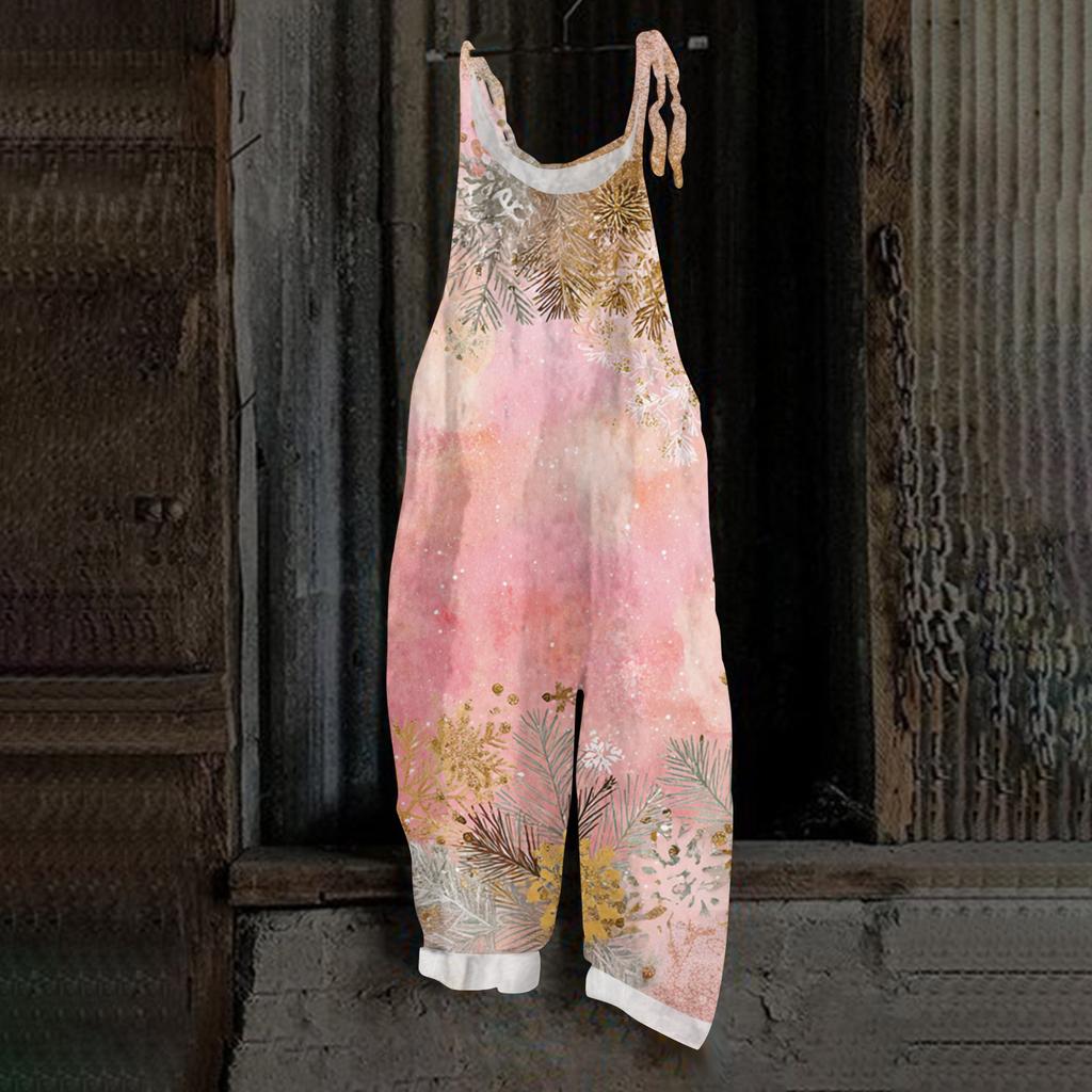 Tuta da Donna Stampa Casual Ampia Vintage Spallina Cotone Lino