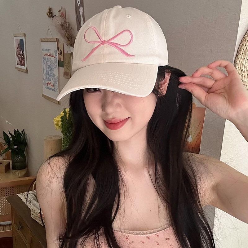Sweet bow embroidered baseball cap women's spring and summer visor versatile face small soft top cap