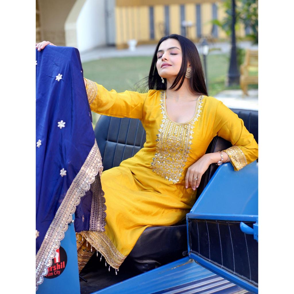 Presenting  New Designer Embroidered Chinon Suit With Sequence Embroidered Work