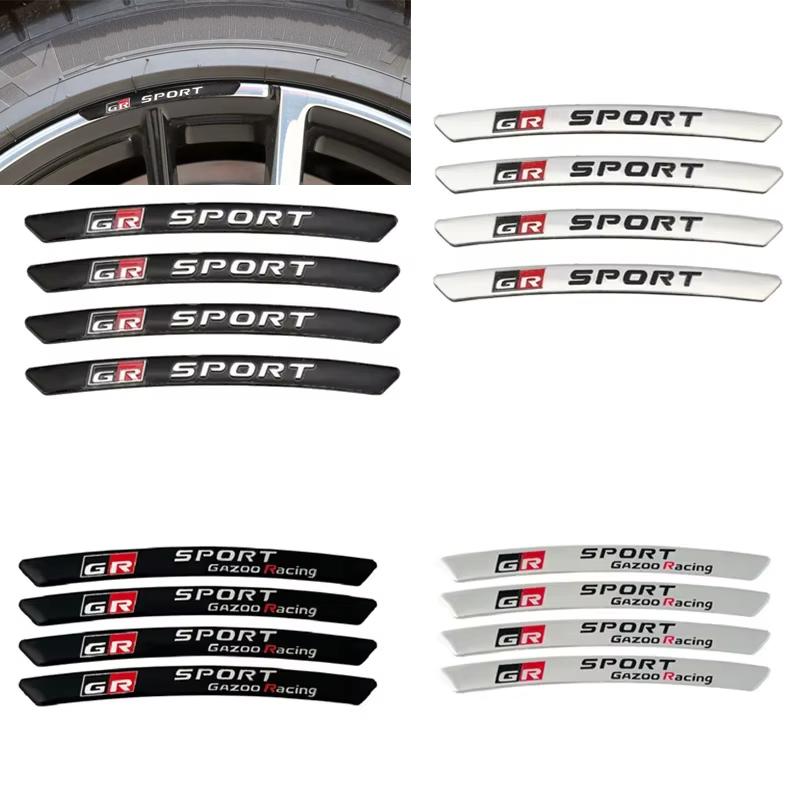 RE334Pcs Aluminium GR Sport Logo Wheel Rim Stickers Emblem Badge For Toyota Gazoo Racing YARiS Corolla RAV4 C-HR Camry Supra Prado
