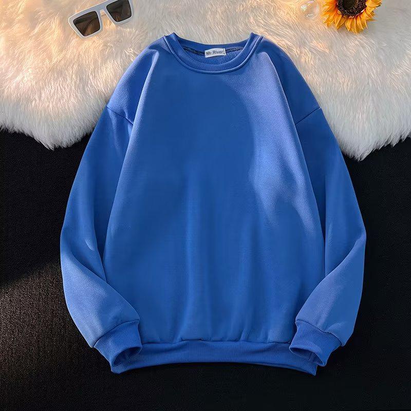 Unisex Round Neck Plush Sweatshirt: White, Long Sleeve, Hoodless, Loose Fit, Trendy and Casual.