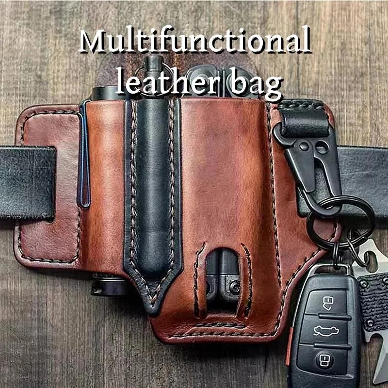 Tool Pocket Multifunctional Storage Wear Resistant Durable Outdoor Camping Sports Pocket Tool Leather Case Flashlight Cover