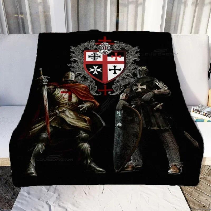 Medieval Knights Templar Patterns Blanket Retro Style Flannel Blanket Cosy Lazy Couch Cover Blanket Super Soft Sheet Mattresses