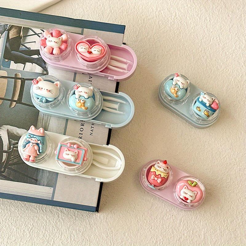 Cartoon Cat Contact Lens Case Portable Mini Drawer Plastic Travel Daily Storage for Women Girls