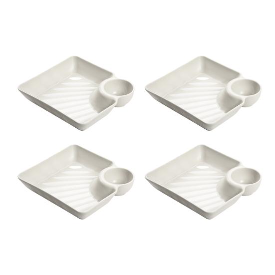 4Pcs Reusable Dipping Sauce Tray Set Stackable Divided Plates for Appetizers Sushi Tacos Dumplings Fries Snacks Sauce Serving Dish for Parties Home