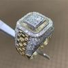 Anello Hip Hop prepotente color oro per uomo Donna Moda intarsiato con pietre di zircone bianco Gioielli con anello nuziale punk