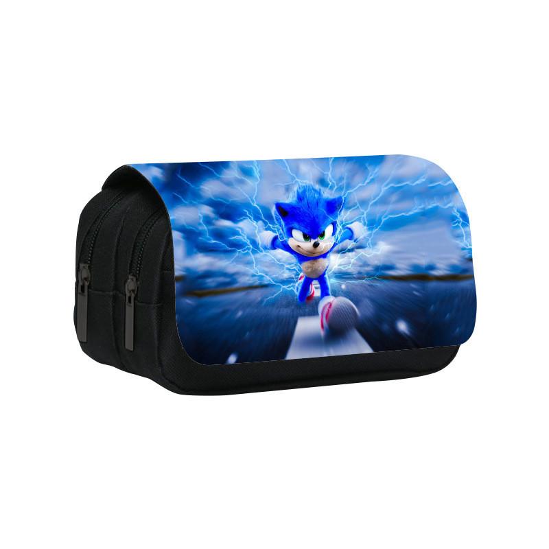 Sonic Pattern Double Layer Flip Cover Stationery Storage Pencil Bag For Students And Office Use