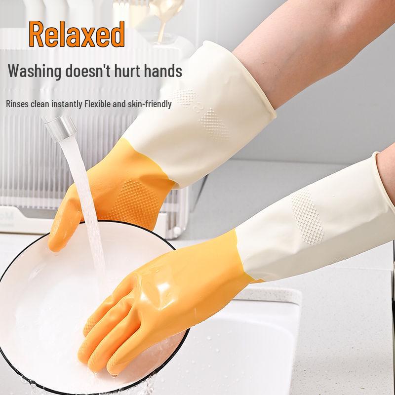 Womens Durable Waterproof Latex Work Gloves - Thick, Wear-Resistant for Kitchen & Household Tasks