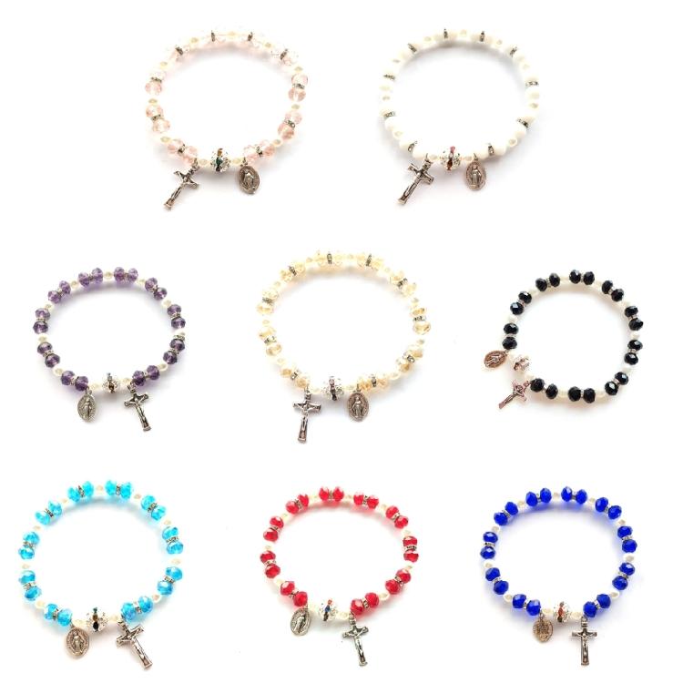 Cross Rosary Bracelet Elastic Bead Jewelry Men Hand Decoration Supplies