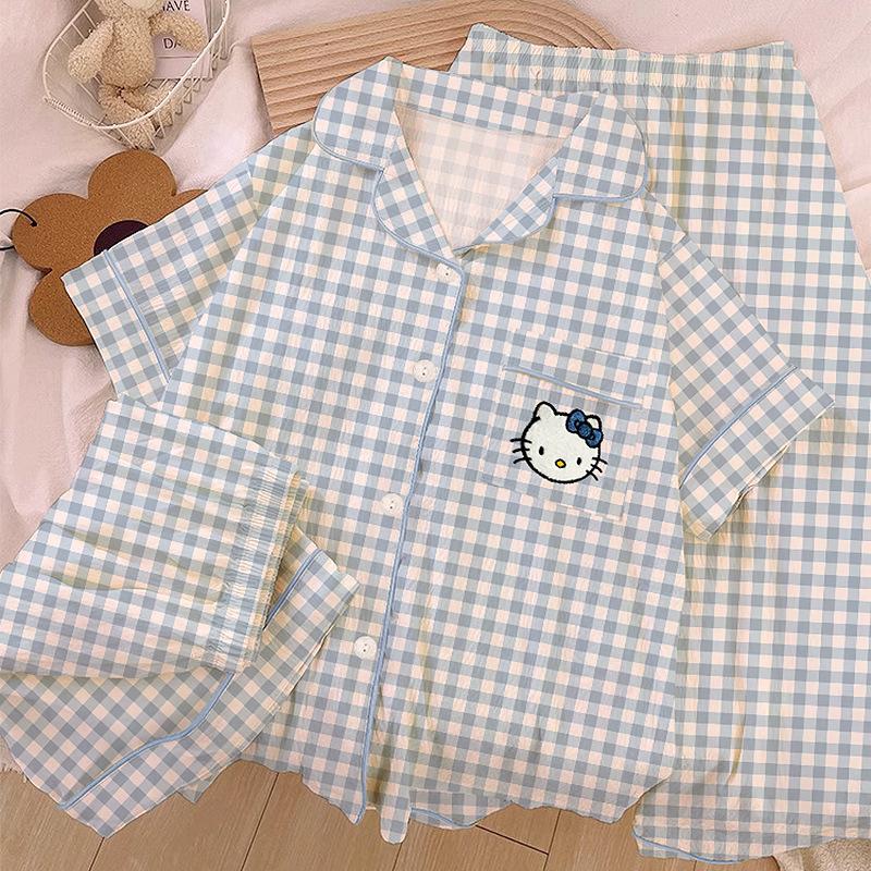 Homewear Cloud Cotton Frühling und Sommer Pyjama Damen Kurzarm Hose Cartoon Welpe Mädchen Dreiteiler