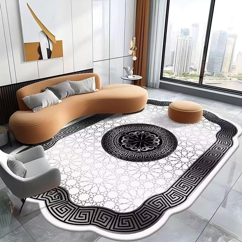 Luxury Style Large Living Room Carpet Machine Washable European Golden Tatami Mat Antiskid Bedroom Bedside Soft Rug Customizable