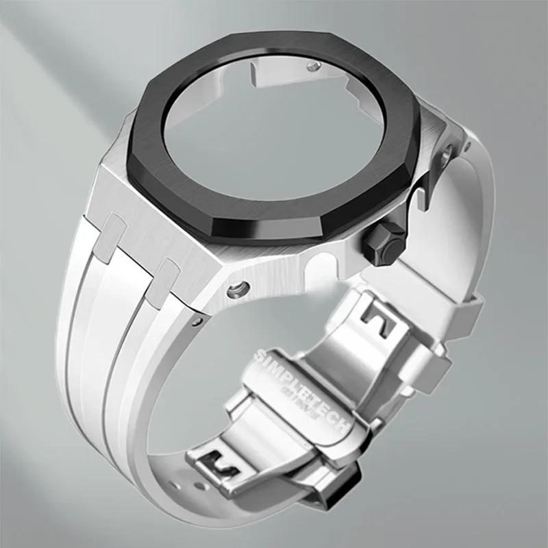 Kit de modification GEN4 Gen5 GA2100 Lunette métallique pour G Shock Casioak Modification 4ème Génération Boîtier de montre et bracelet en Caoutchouc et Acier GA-B2100 2110 For GA2100 2110 white