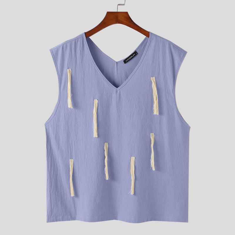 

INCERUN Летние мужские майки без рукавов с кисточками, повседневные свободные футболки синий